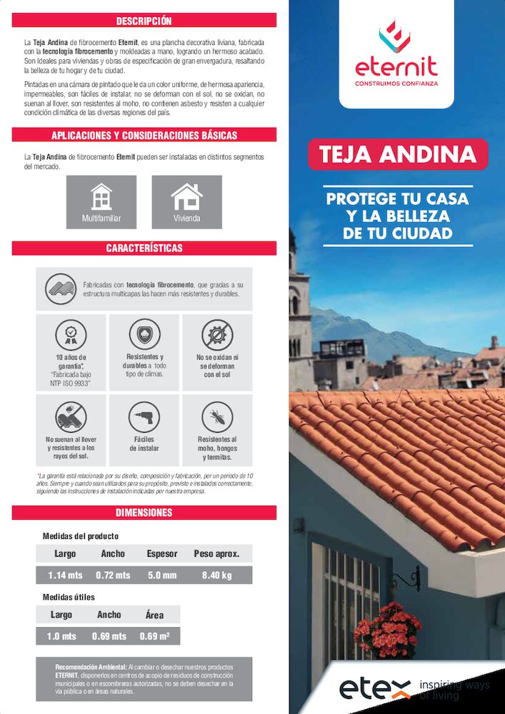 Ficha técnica Teja Andina